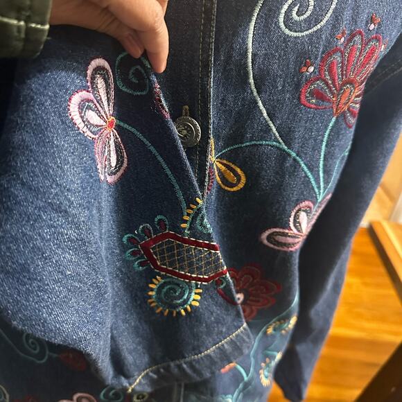 Tantrums Vintage Denim Floral Embroidery Jacket | Boho Chic | Size S - Picture 5 of 6